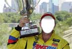 Nascar driver holding trophy